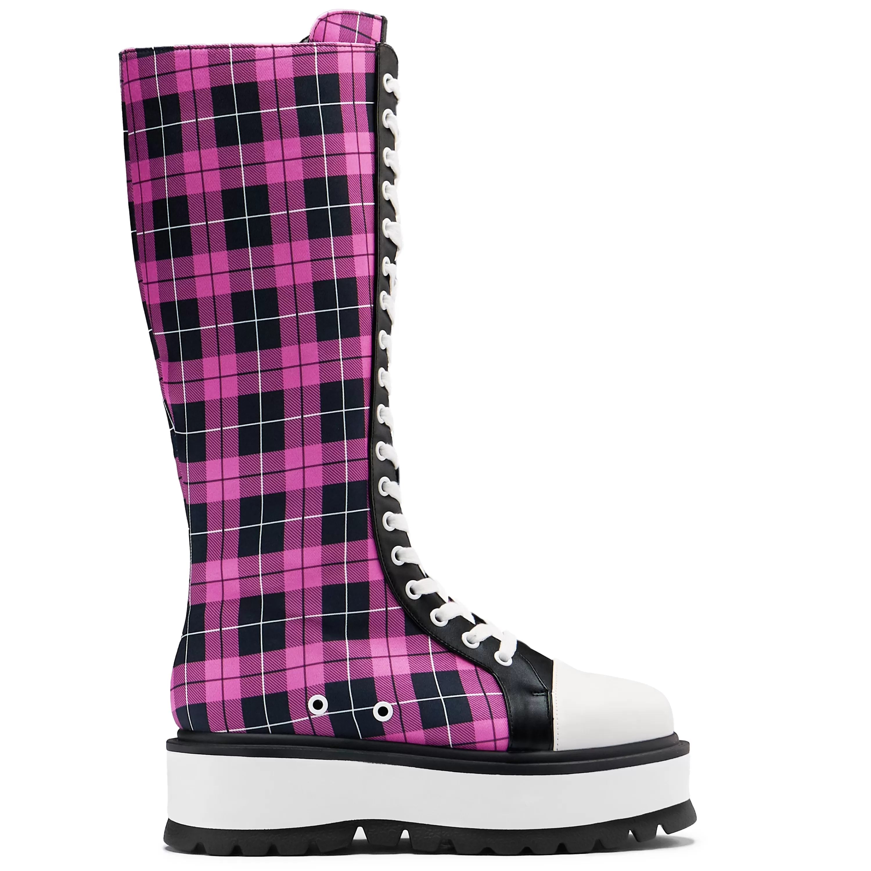 Long Boots | Knee High Boots>KOI footwear Irrelevant Long Platform Boots - Check Pink