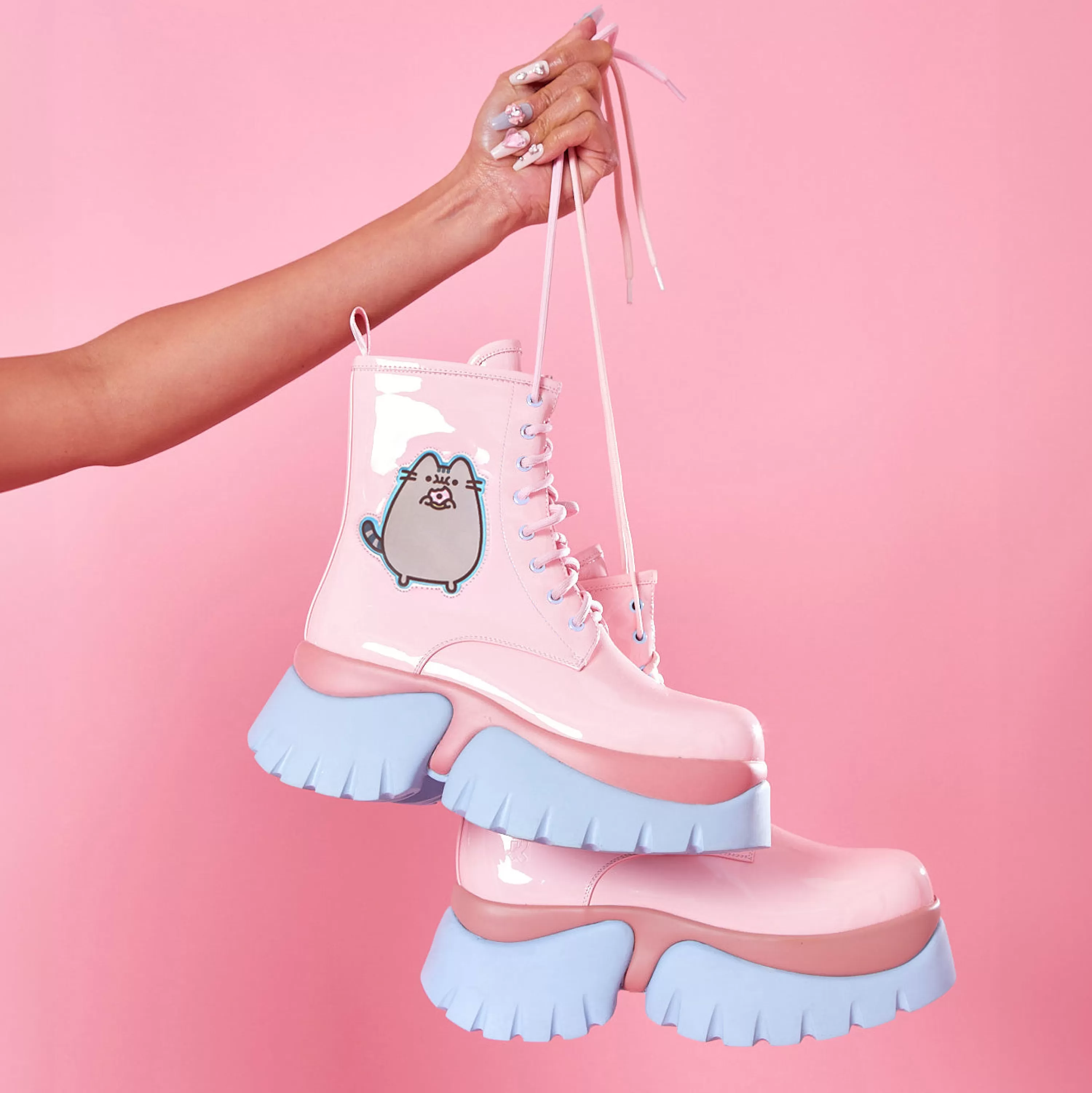 Platform Boots | Kawaii Shoes>KOI footwear Pusheen Doughnuts Pastel Patent Boots Pink