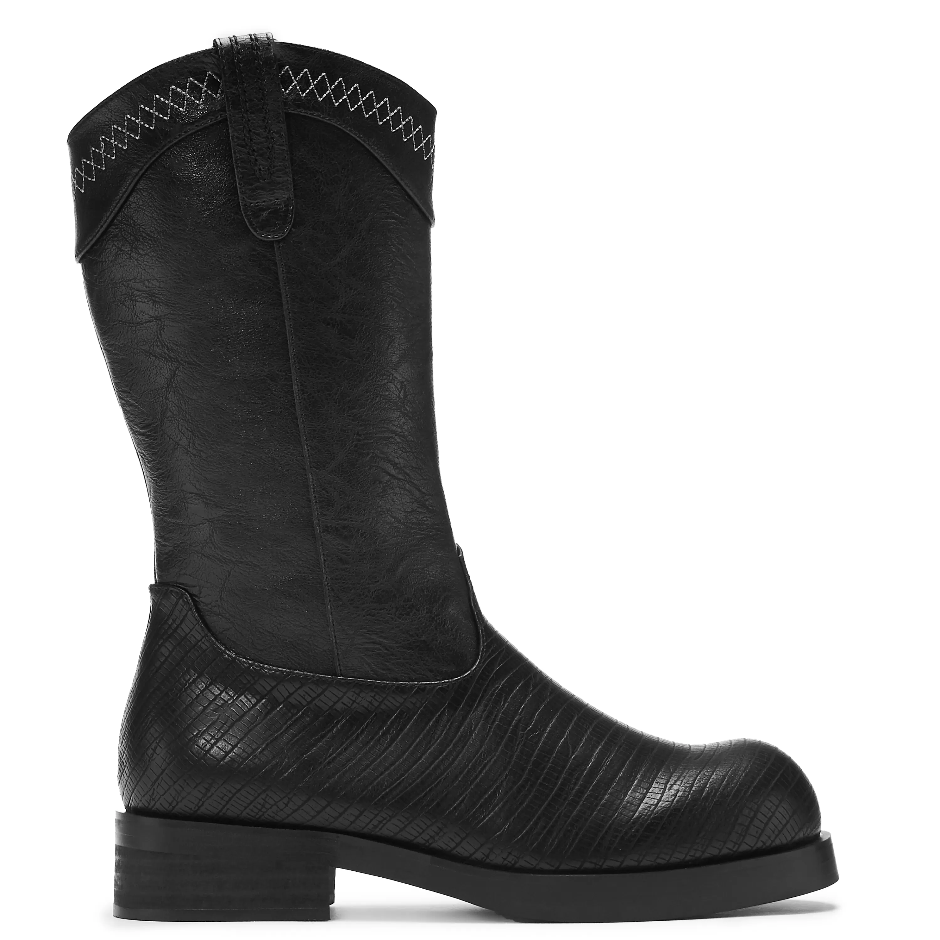 Black Boots | Long Boots>KOI footwear The Last Courtship Men's Ornate Stacked Cowboy Boots - Lizard Black