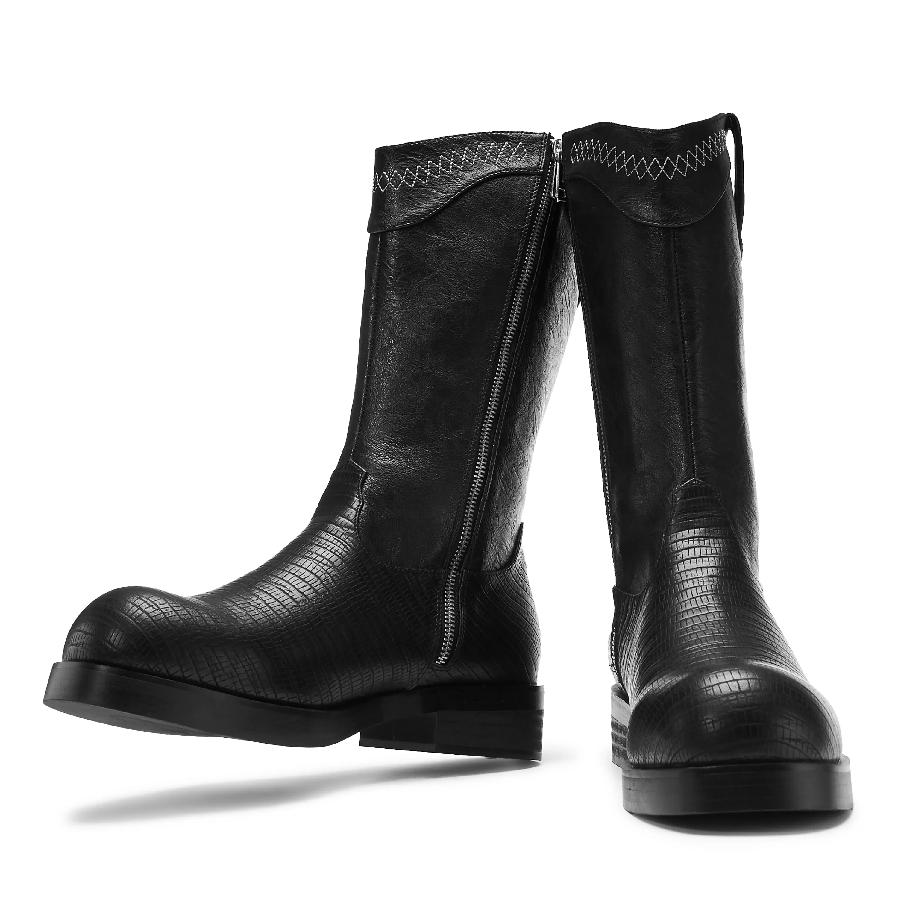 Black Boots | Long Boots>KOI footwear The Last Courtship Men's Ornate Stacked Cowboy Boots - Lizard Black