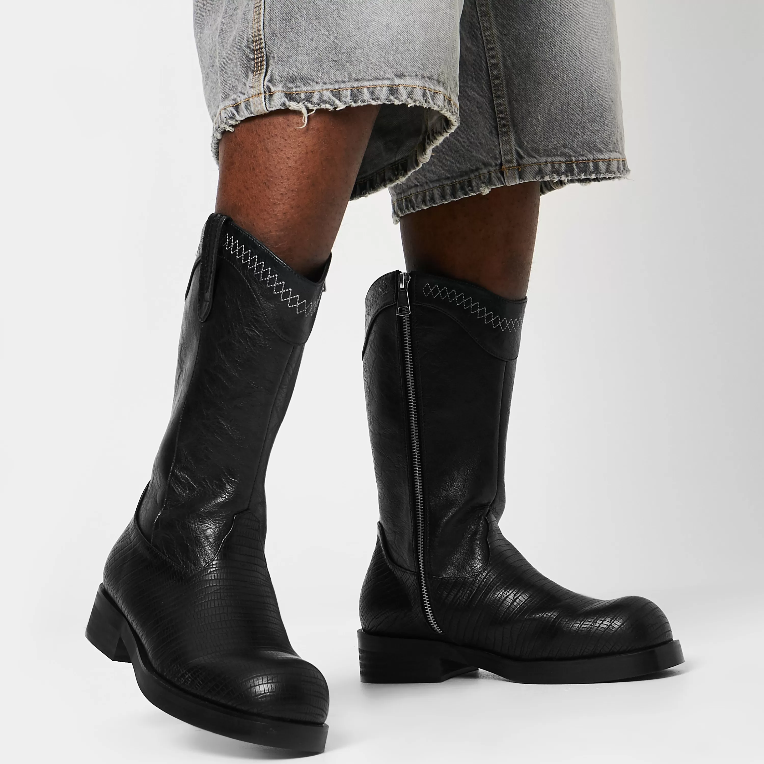 Black Boots | Long Boots>KOI footwear The Last Courtship Men's Ornate Stacked Cowboy Boots - Lizard Black