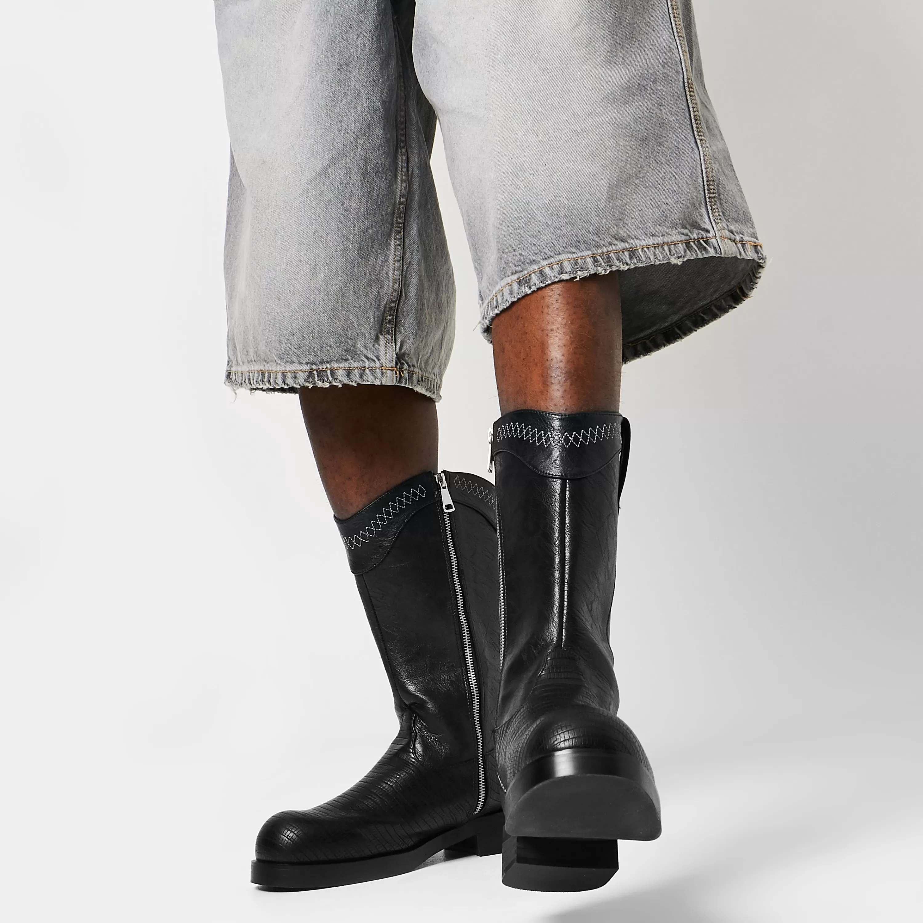 Black Boots | Long Boots>KOI footwear The Last Courtship Men's Ornate Stacked Cowboy Boots - Lizard Black