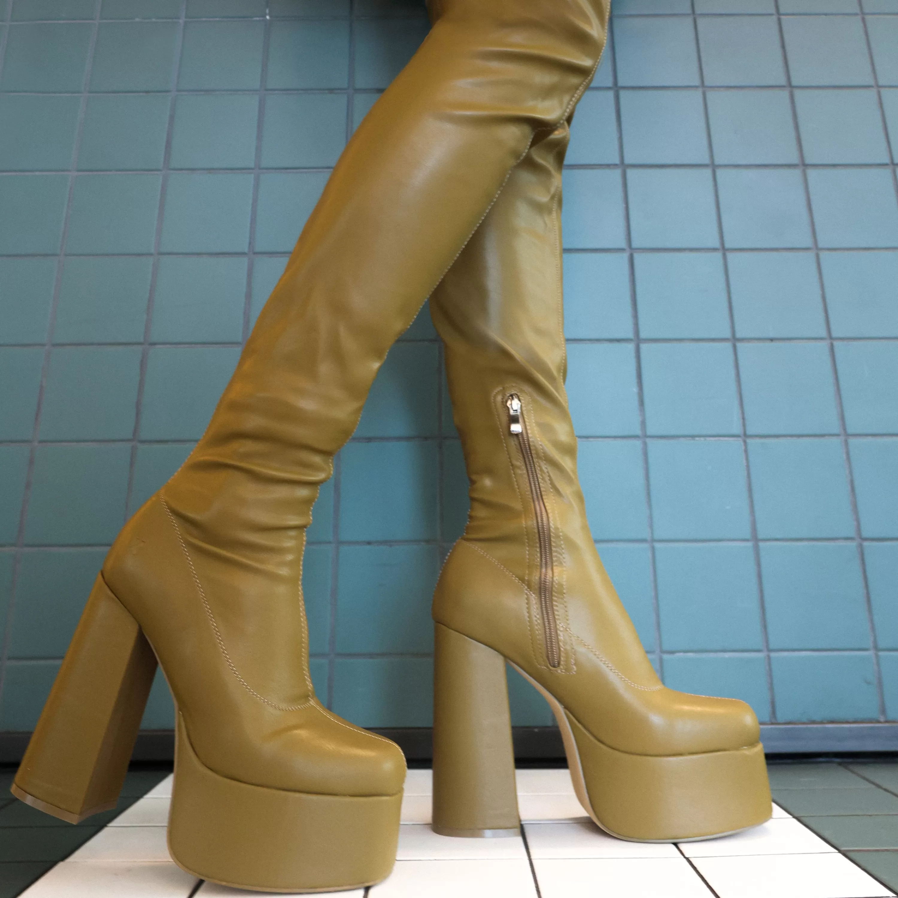 Heeled Boots | Heeled Boots>KOI footwear The Redemption Plus Size Thigh High Boots - Khaki