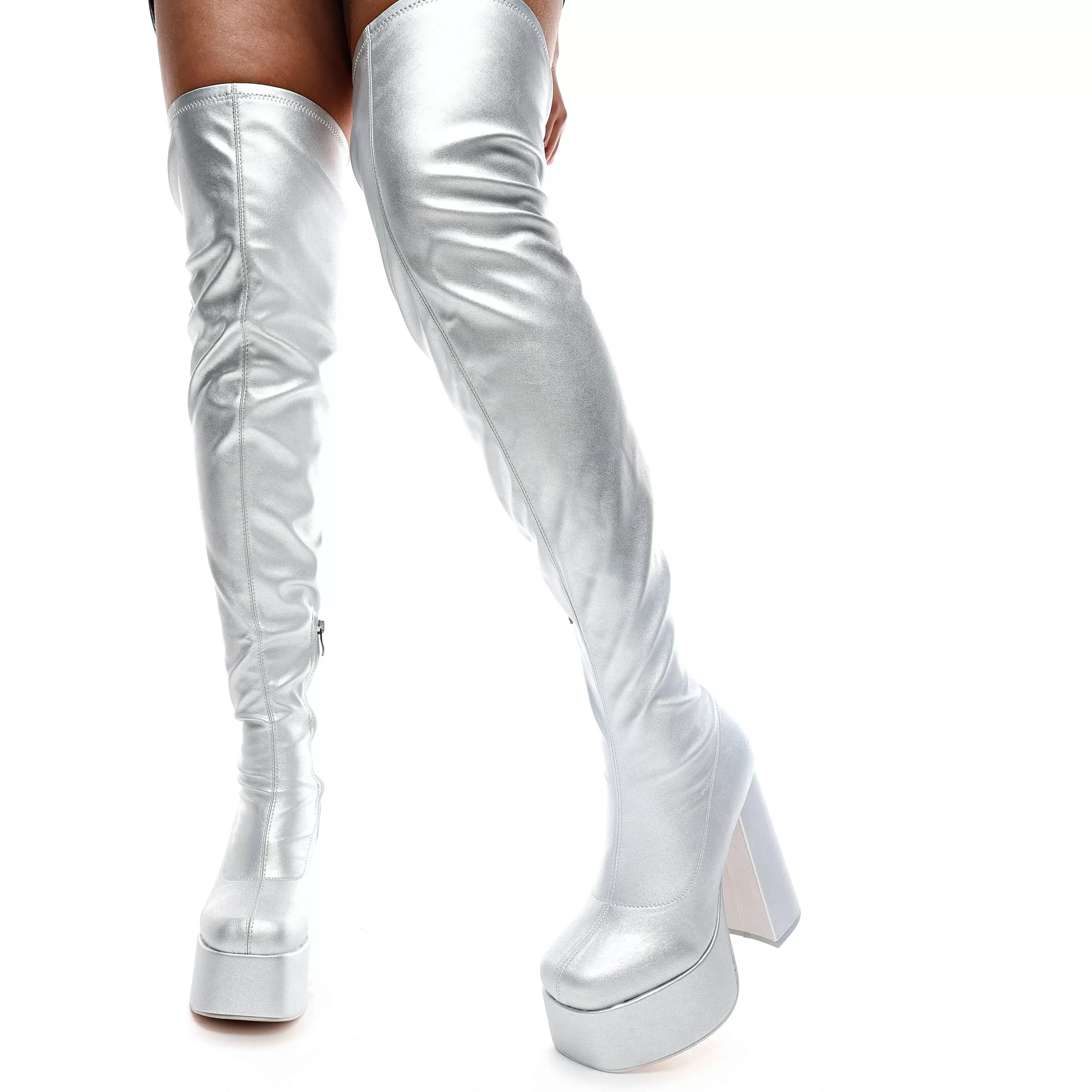 Heeled Boots | Heeled Boots>KOI footwear The Redemption Plus Size Thigh High Boots - Silver