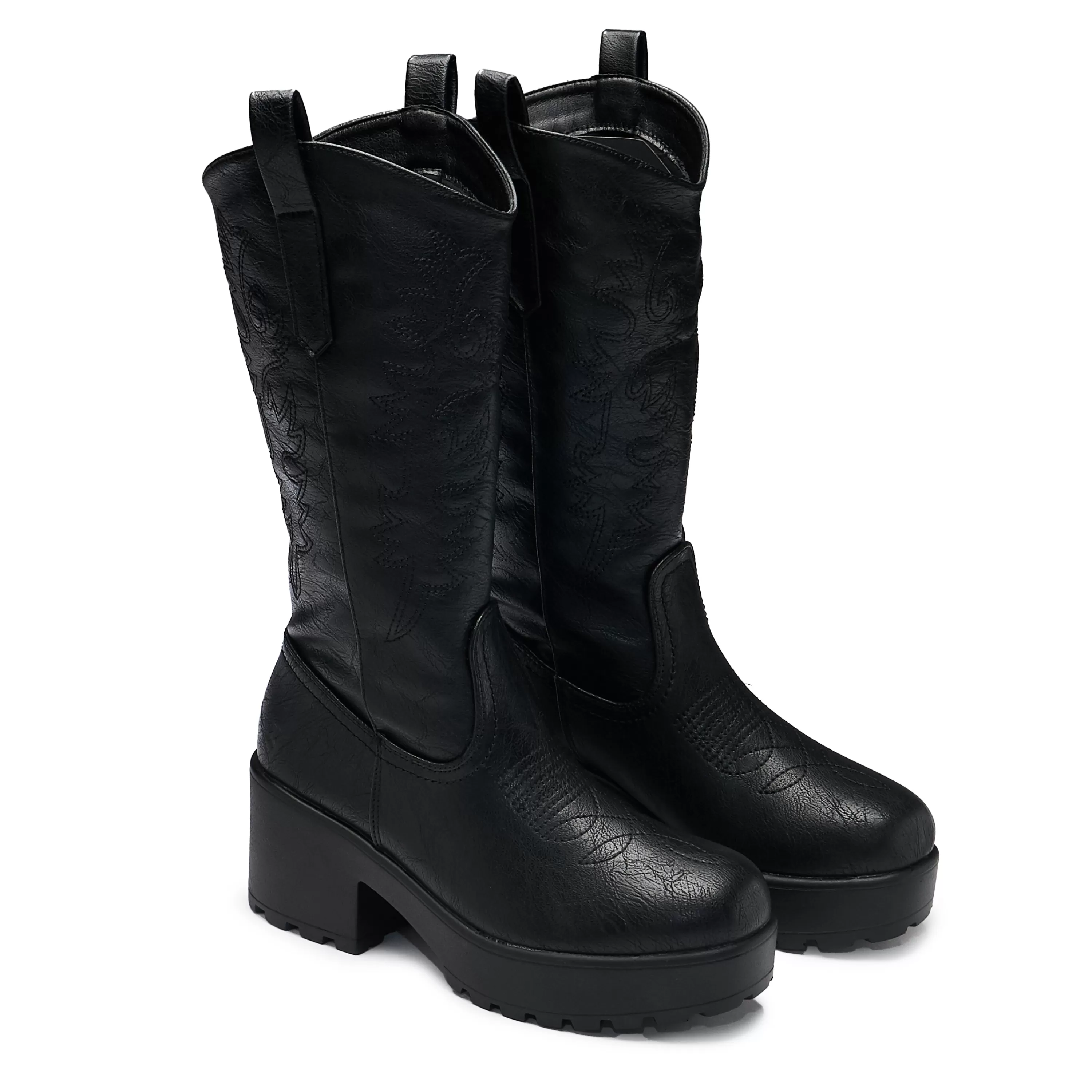Platform Boots | Chunky Boots>KOI footwear Wintu Long Chunky Western Boots - Vintage Black