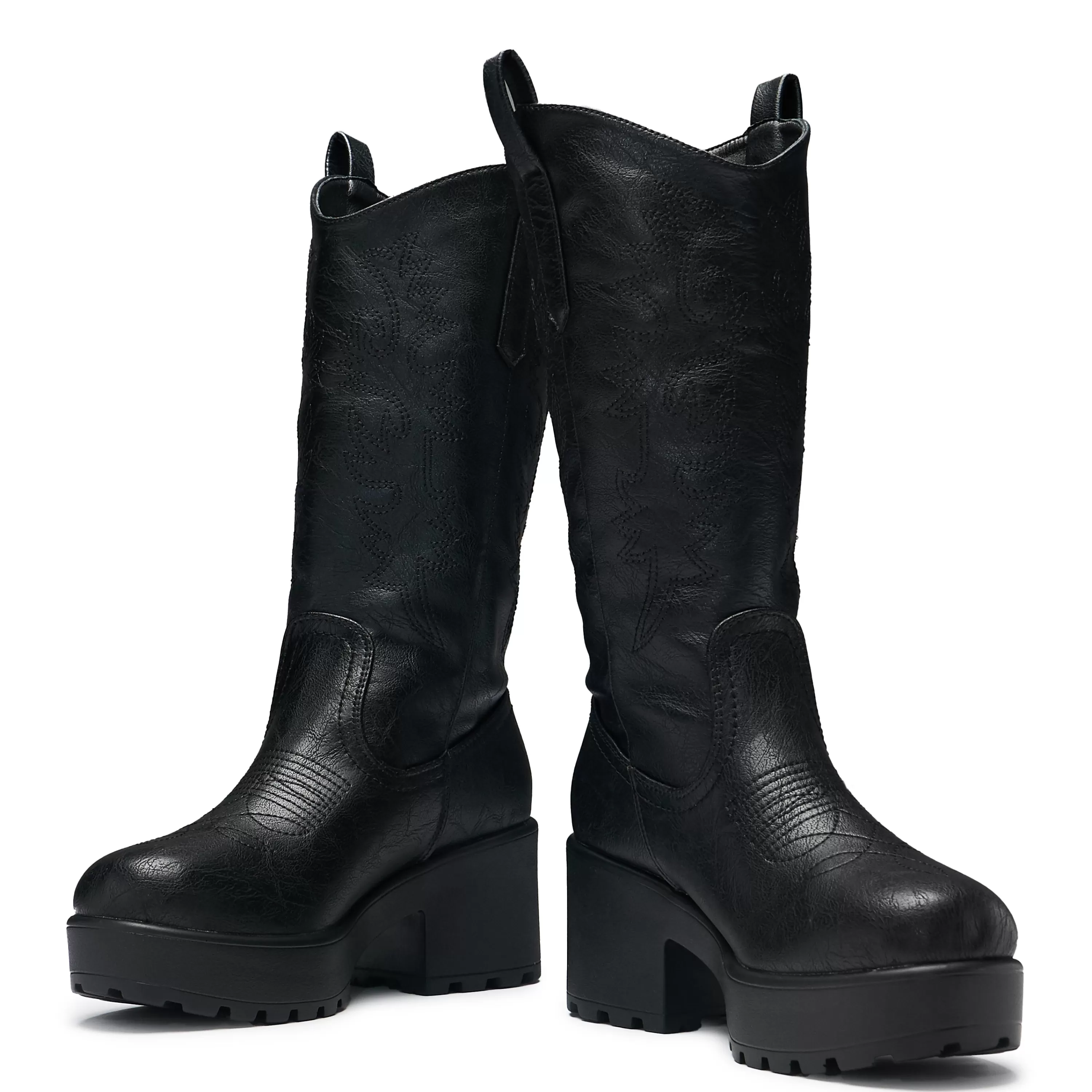Platform Boots | Chunky Boots>KOI footwear Wintu Long Chunky Western Boots - Vintage Black