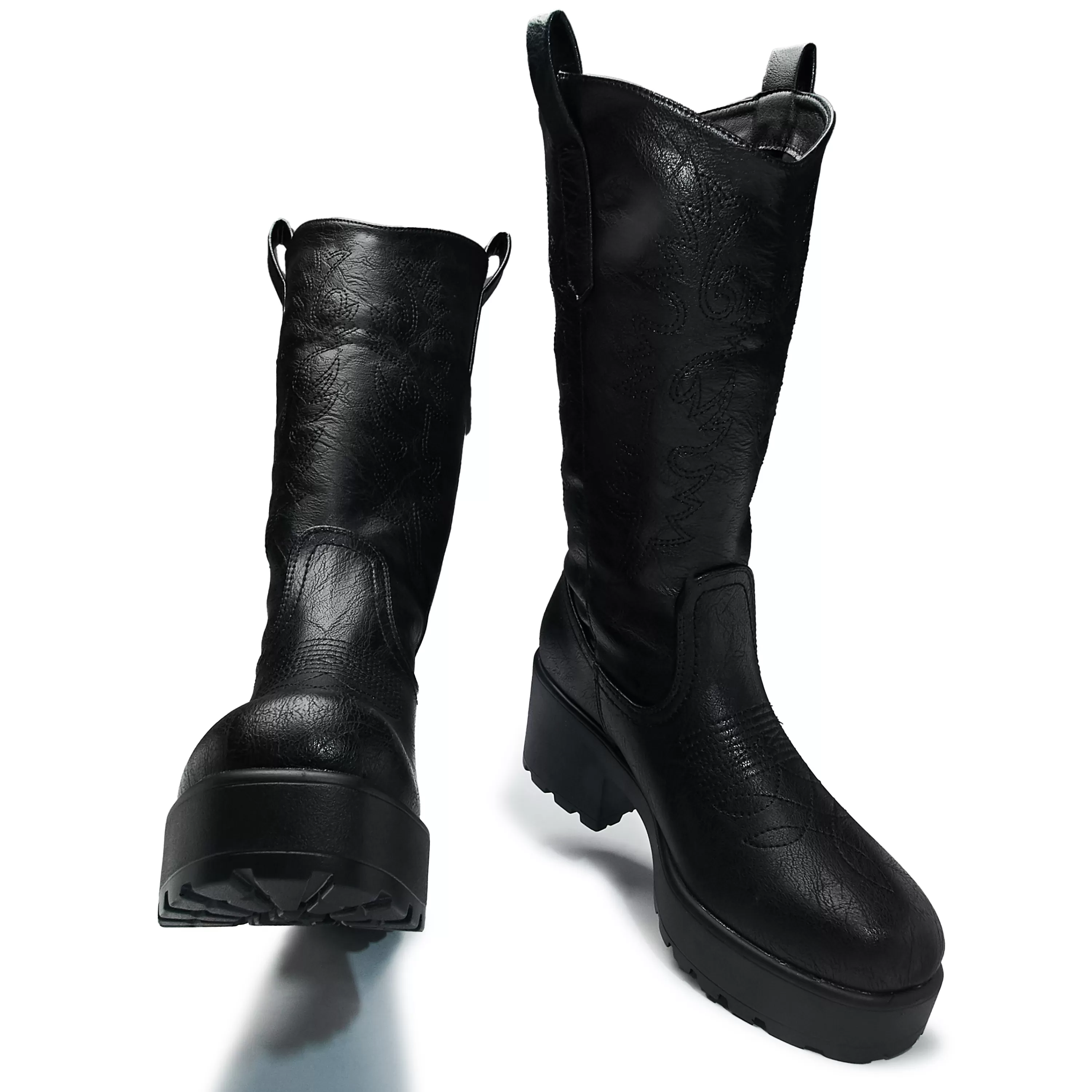 Platform Boots | Chunky Boots>KOI footwear Wintu Long Chunky Western Boots - Vintage Black